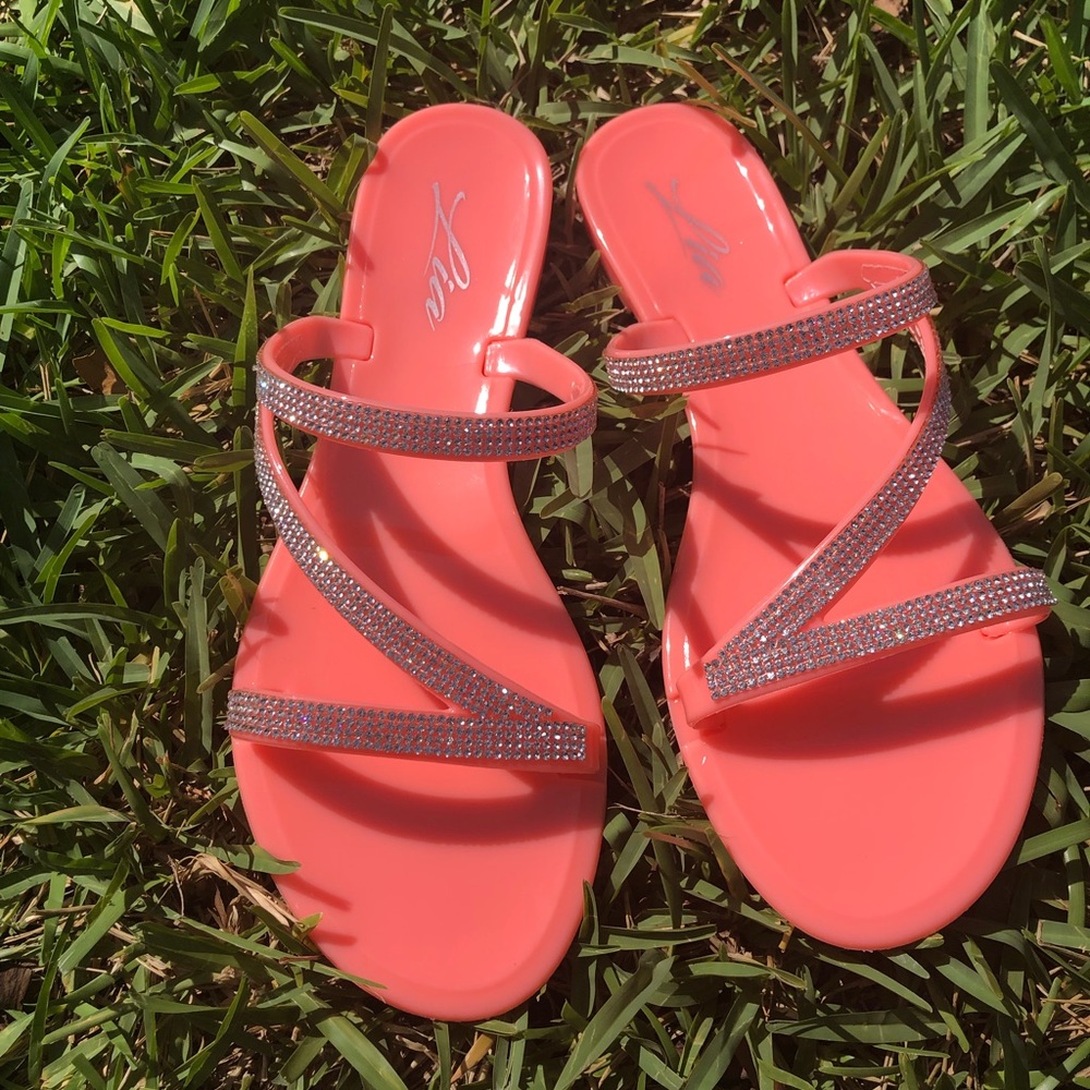 Coral Rhinestone accent Sandal **New**